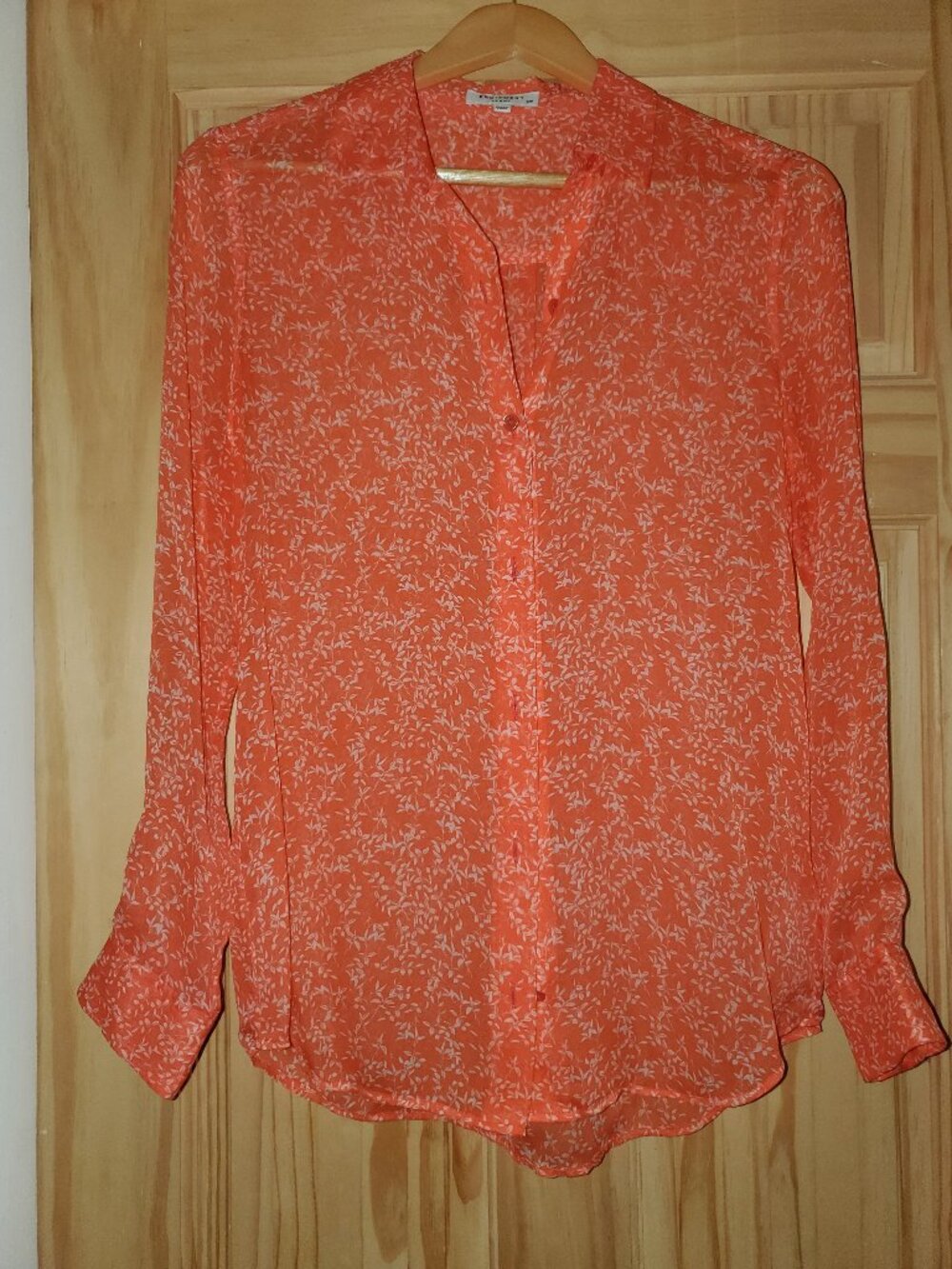 Equipment FEMME coral and white floral shirt, sheer, small